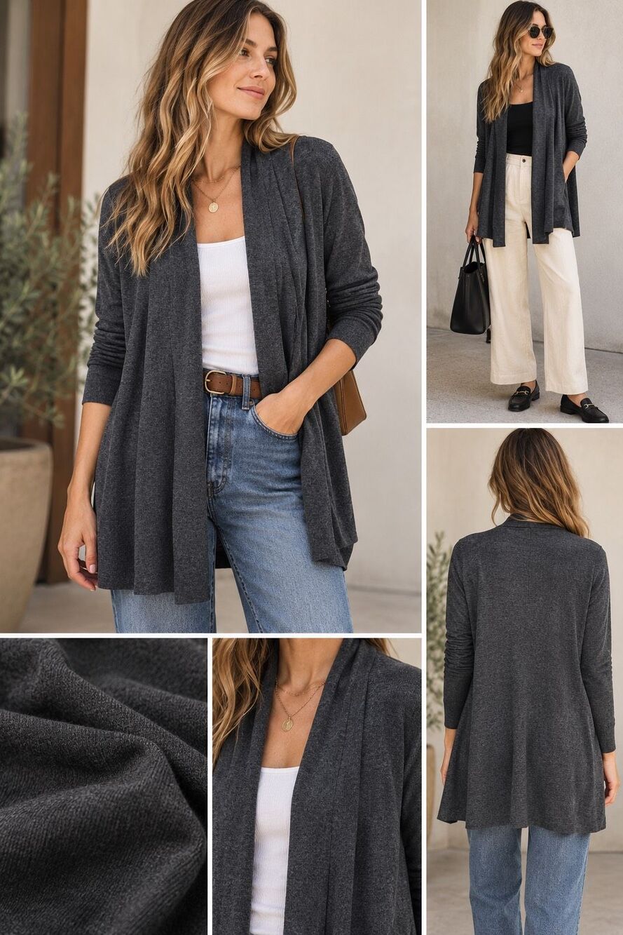 Eileen Fisher 100% Italian Merino Wool Long Cardigan L Minimalist Natural Fiber